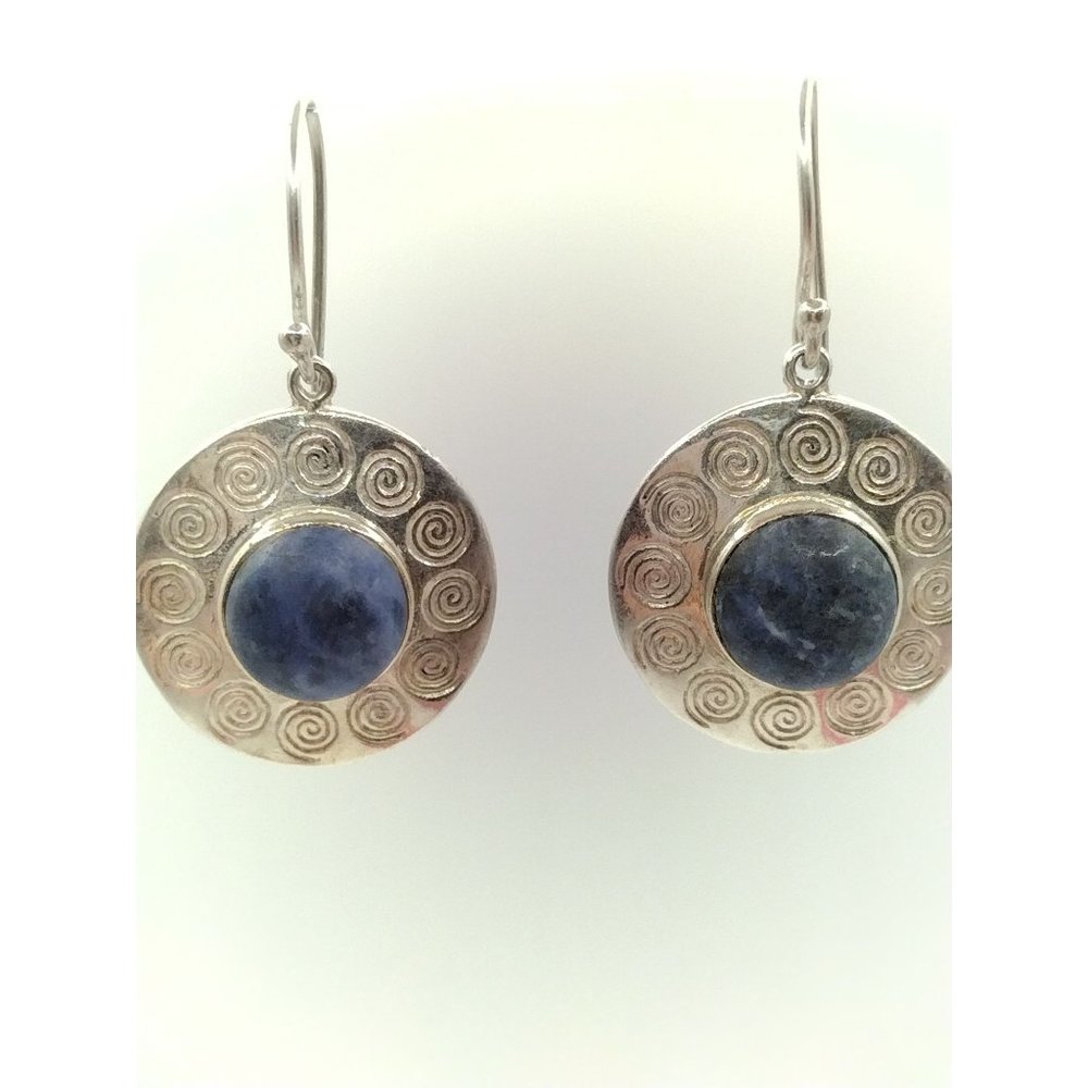 Sterling Silver 925 Stamped Denim Stone Center Vintage Earrings